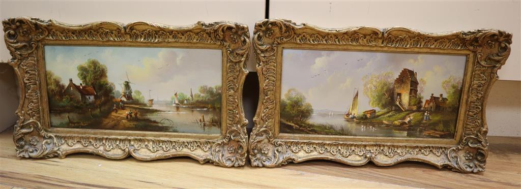 W. E. Van Groot (20th century Dutch School), river scene and companion piece, 14 x 29.5cm